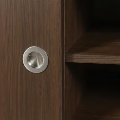 Mueble de TV vintage con decoración de madera y acero inoxidable, 2 puertas, 140cm