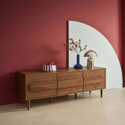 Mueble de TV vintage con efecto madera y 3 puertas, 150cm