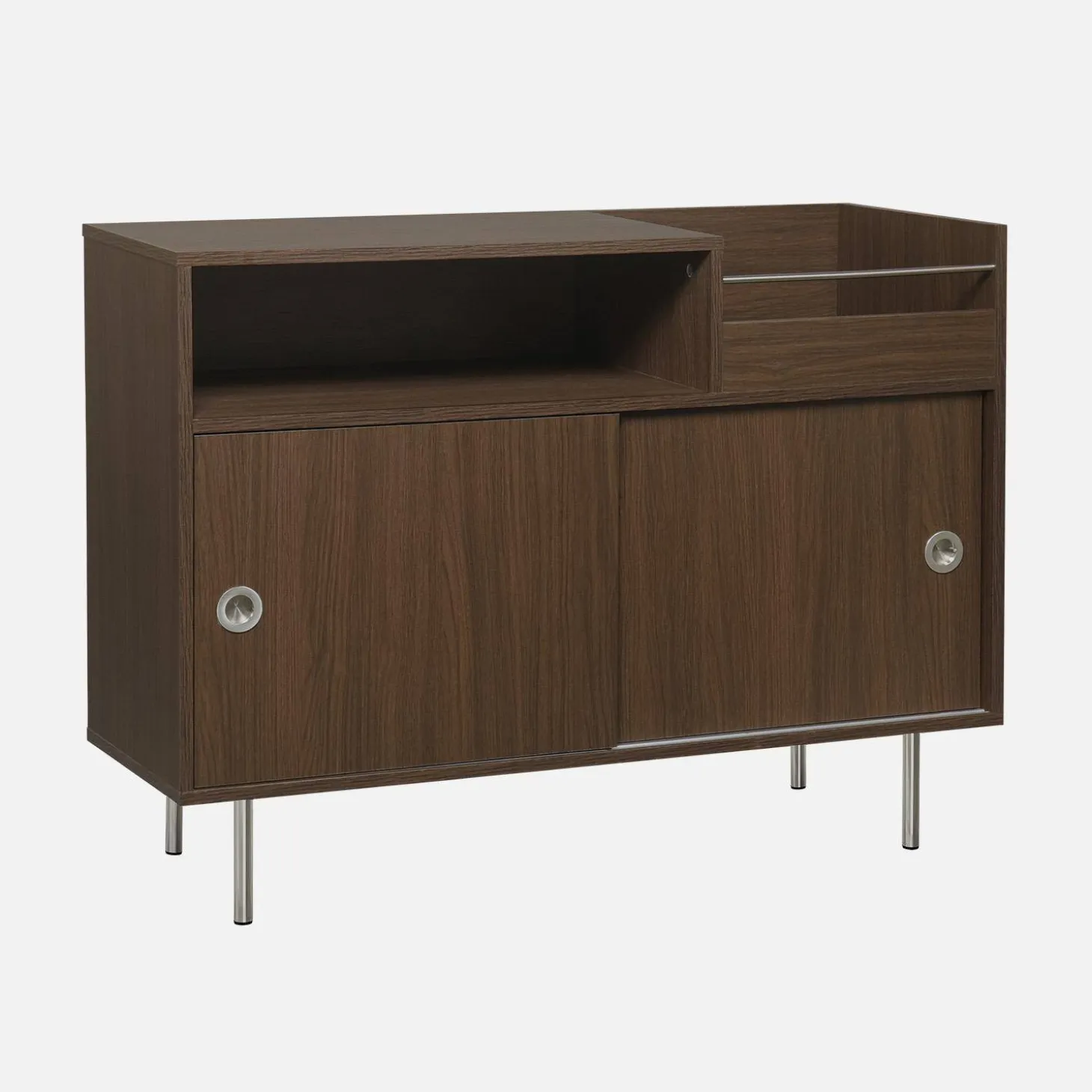 Mueble de vinilo vintage con decoración de madera y acero inoxidable, 100 cm