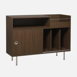 Mueble de vinilo vintage con decoración de madera y acero inoxidable, 100 cm