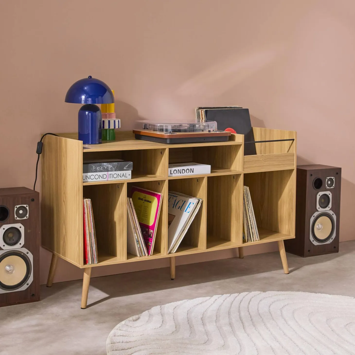 Mueble de vinilos XL estilo escandinavo, 130cm