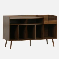 Mueble de vinilos XL vintage efecto madera oscura, 130cm