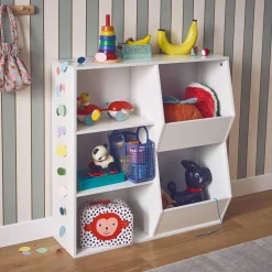 Mueble para niños, 3 estantes y 2 espacios de almacenamiento