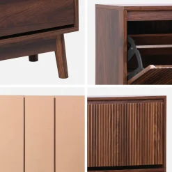Mueble para zapatos de color nogal con 3 puertas
