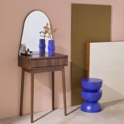 Mueble tocador de madera espejo redondo, 60cm