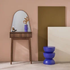 Mueble tocador de madera espejo redondo, 60cm