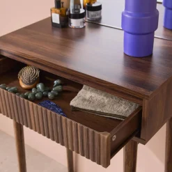 Mueble tocador de madera espejo redondo, 60cm