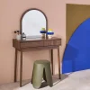 Mueble tocador de madera espejo redondo, 90cm