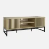 Mueble TV 2 puertas de madera ranurada y metal negro L 120
