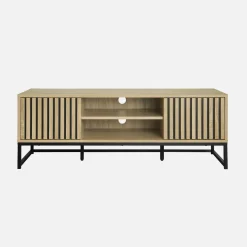 Mueble TV 2 puertas de madera ranurada y metal negro L 120