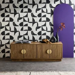 Mueble TV 4 puertas efecto madera de mango exótico, 140cm