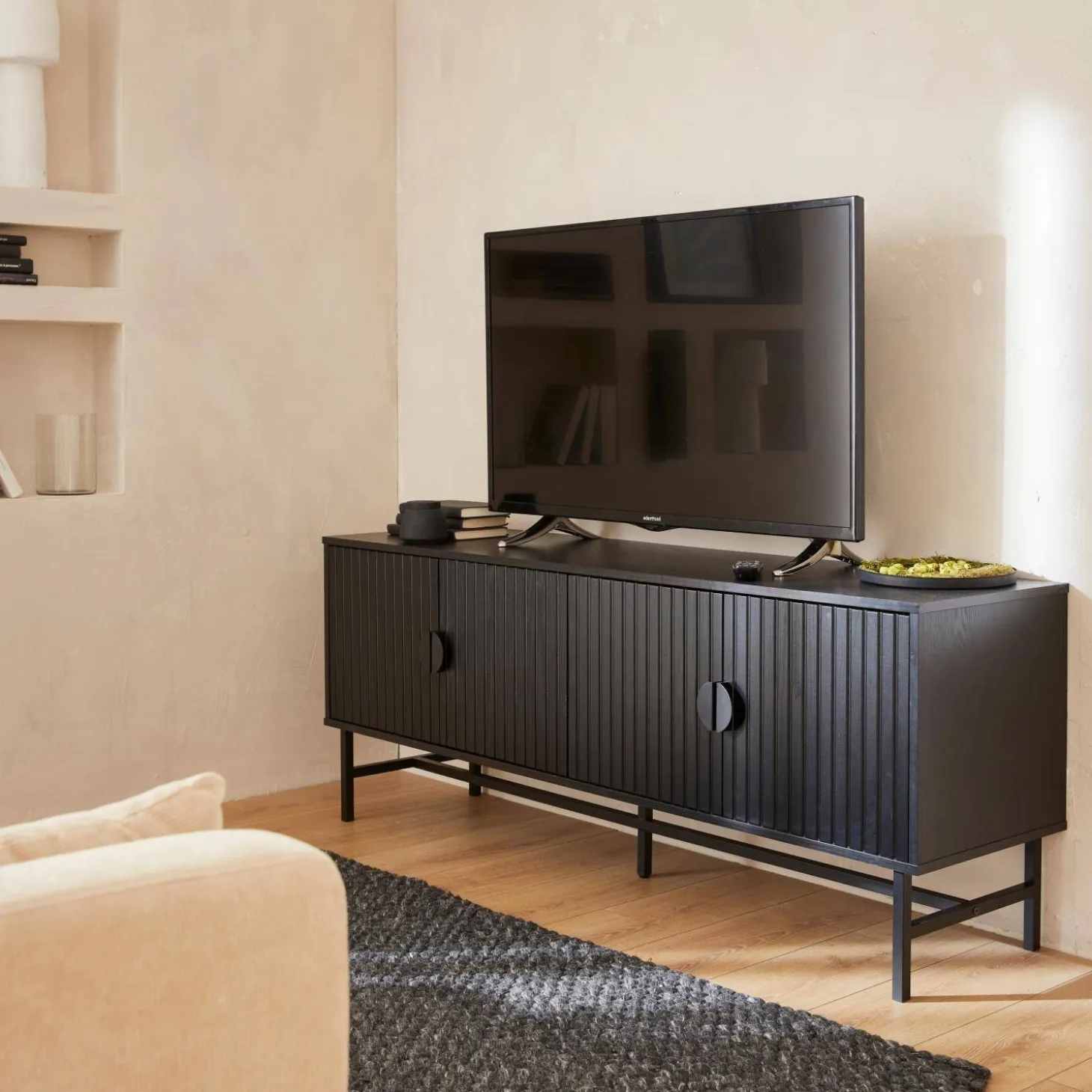 Mueble TV con efecto madera, 160cm