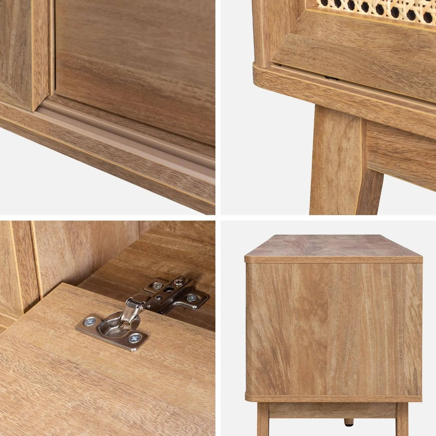 Mueble TV con puertas correderas, taquilla, estante efecto madera y caña 150cm