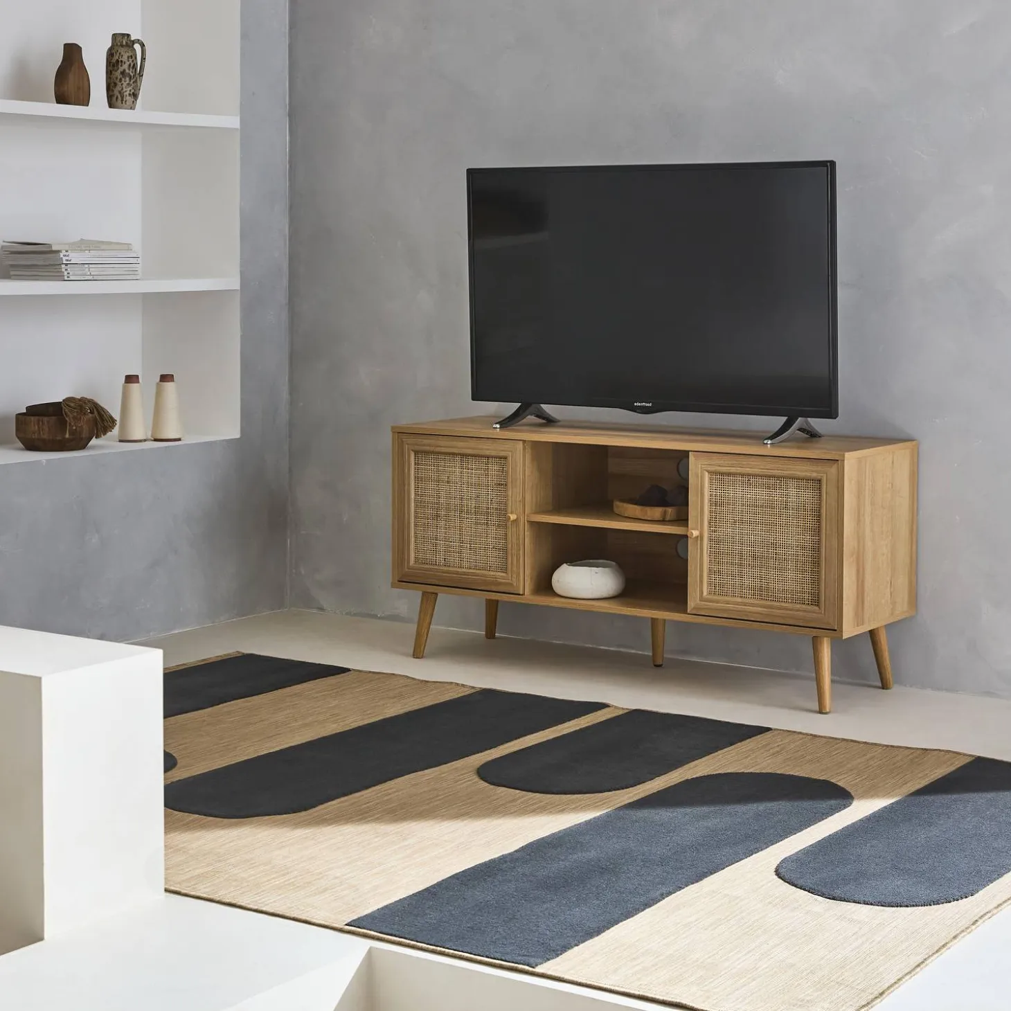 Mueble TV de caña trenzada, 120cm