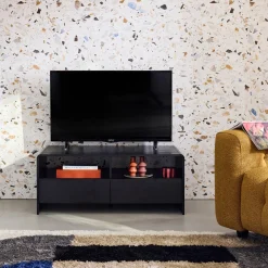 Mueble TV decorado de madera redondeada 2 cajones 110cm