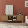 Mueble TV efecto madera con 2 niveles y 2 puertas,160cm