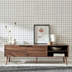 Mueble TV en acabado estilo nogal con 2 puertas, 160cm