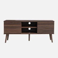 Mueble TV escandinavo 2 puertas con decoración madera acanalada, 120cm