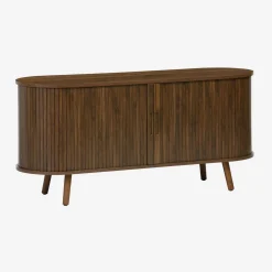 Mueble TV escandinavo con 2 puertas correderas acanaladas efecto madera, 120cm