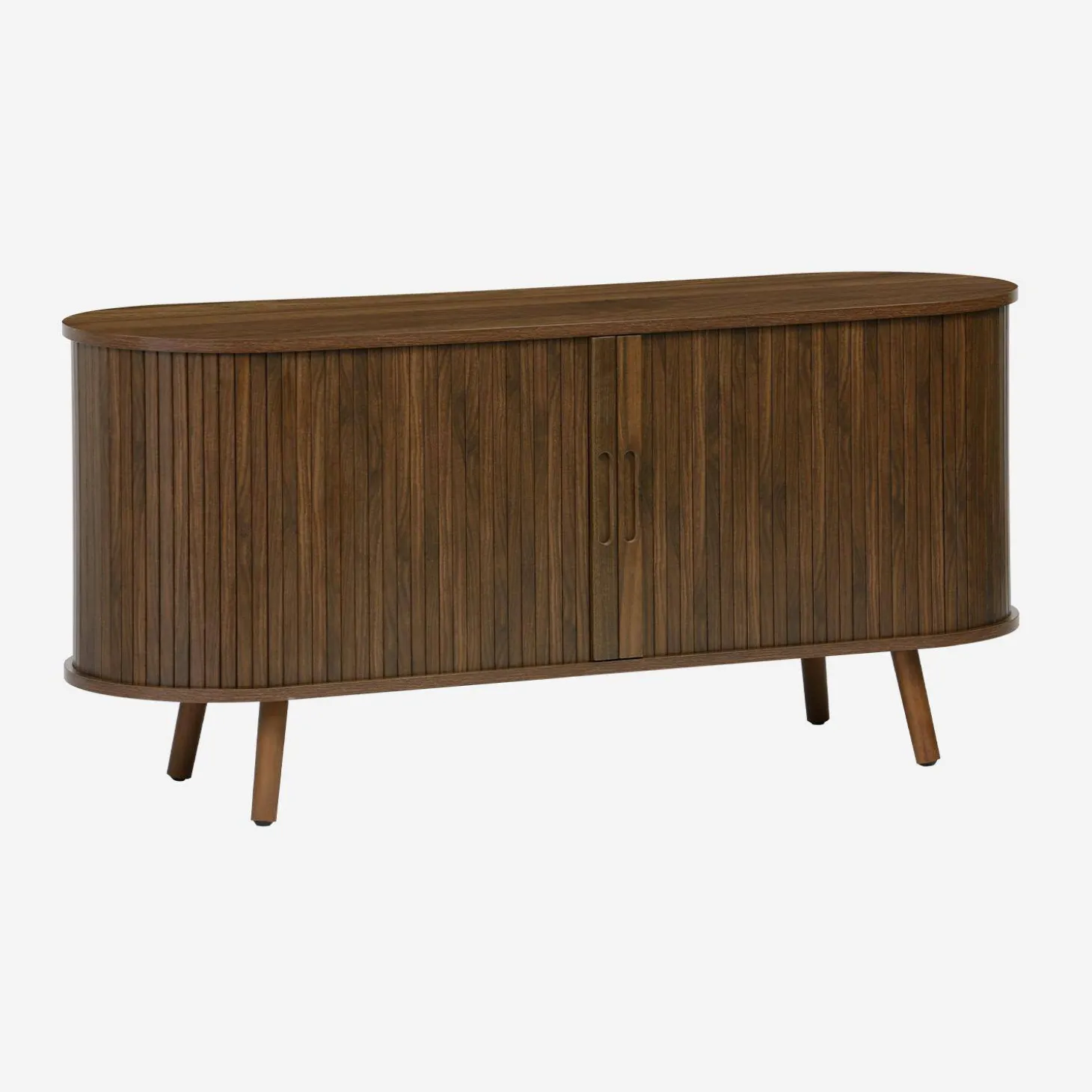 Mueble TV escandinavo con 2 puertas correderas acanaladas efecto madera, 120cm
