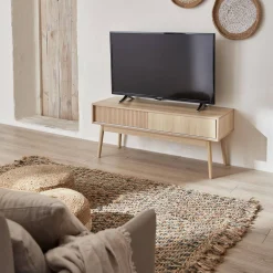 Mueble TV escandinavo efecto madera, 115cm