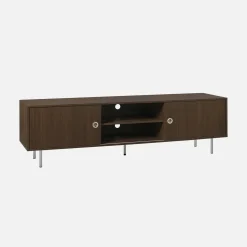 Mueble TV vintage con decoración en madera y acero inoxidable, 2 puertas, 180cm