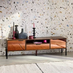 Mueble TV vintage efecto madera de nogal 151,5cm