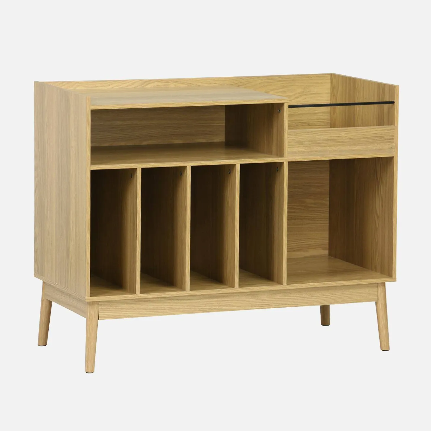 Mueble vinilo vintage con decoración madera, 100cm