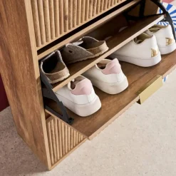 Mueble zapatero con efecto ranurado, 3 cajones