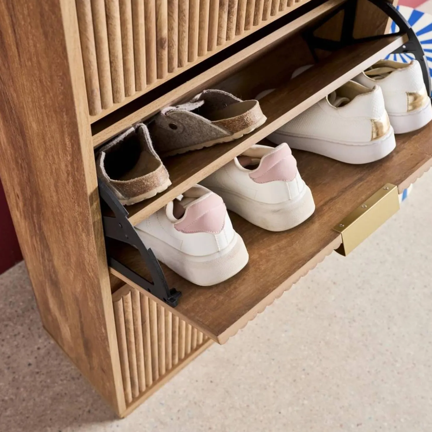 Mueble zapatero con efecto ranurado, 3 cajones