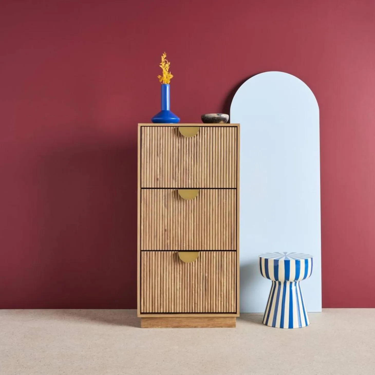 Mueble zapatero con efecto ranurado, 3 cajones