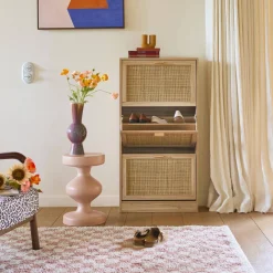 Mueble zapatero de 3 puertas con decoración de caña y madera