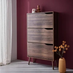Mueble zapatero de madera de nogal con 3 puertas