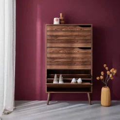 Mueble zapatero de madera de nogal con 3 puertas