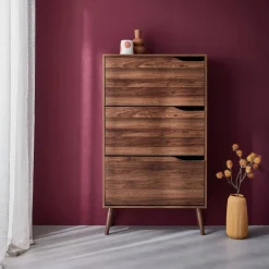 Mueble zapatero de madera de nogal con 3 puertas