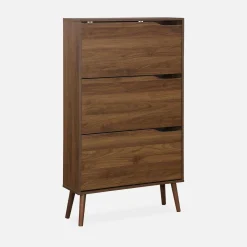 Mueble zapatero de madera de nogal con 3 puertas