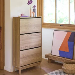 Mueble zapatero escandinavo, decoración en madera