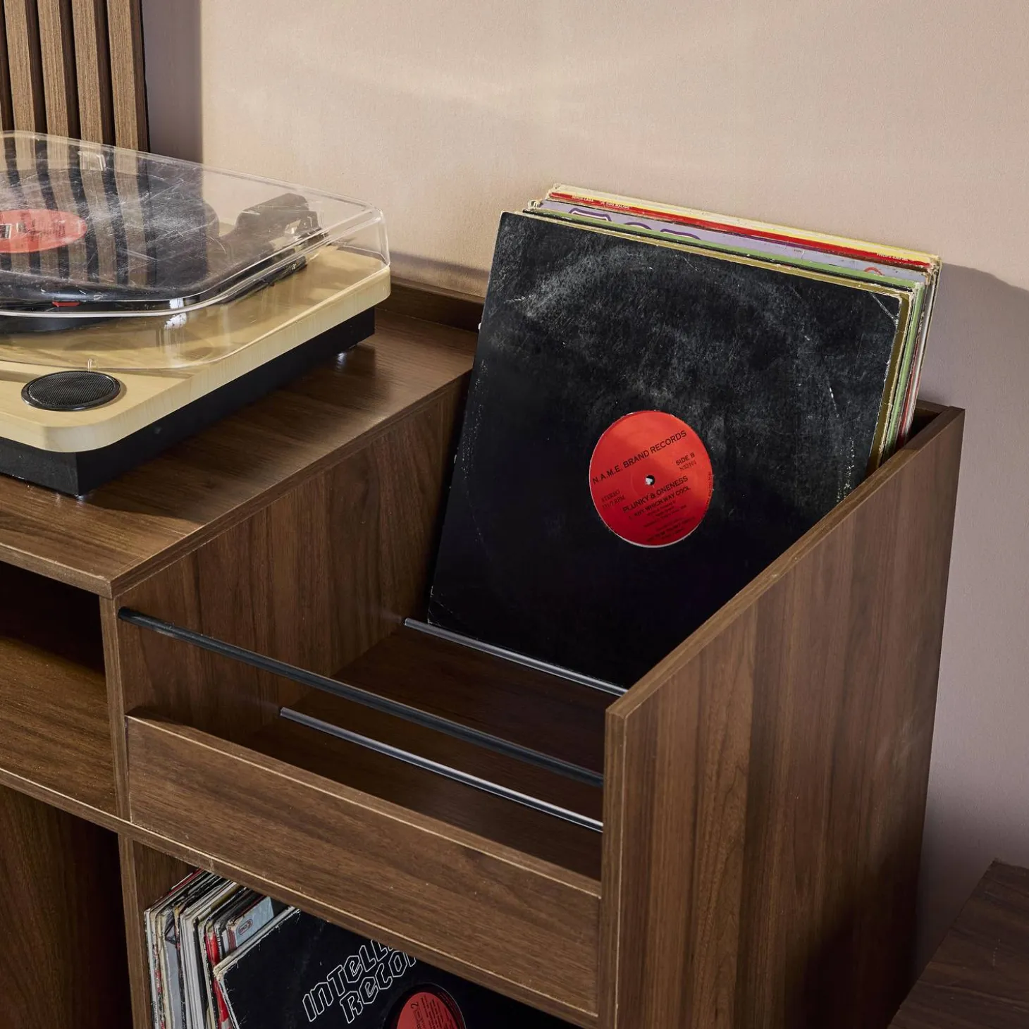 Muebles de vinilo vintage con decoración de madera oscura, 100cm