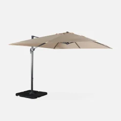 Parasol cuadrado excéntrico, 3x3m + placas de lastre 50x50cm