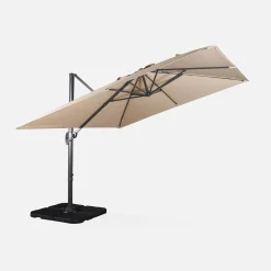 Parasol cuadrado excéntrico, 3x3m + placas de lastre 50x50cm