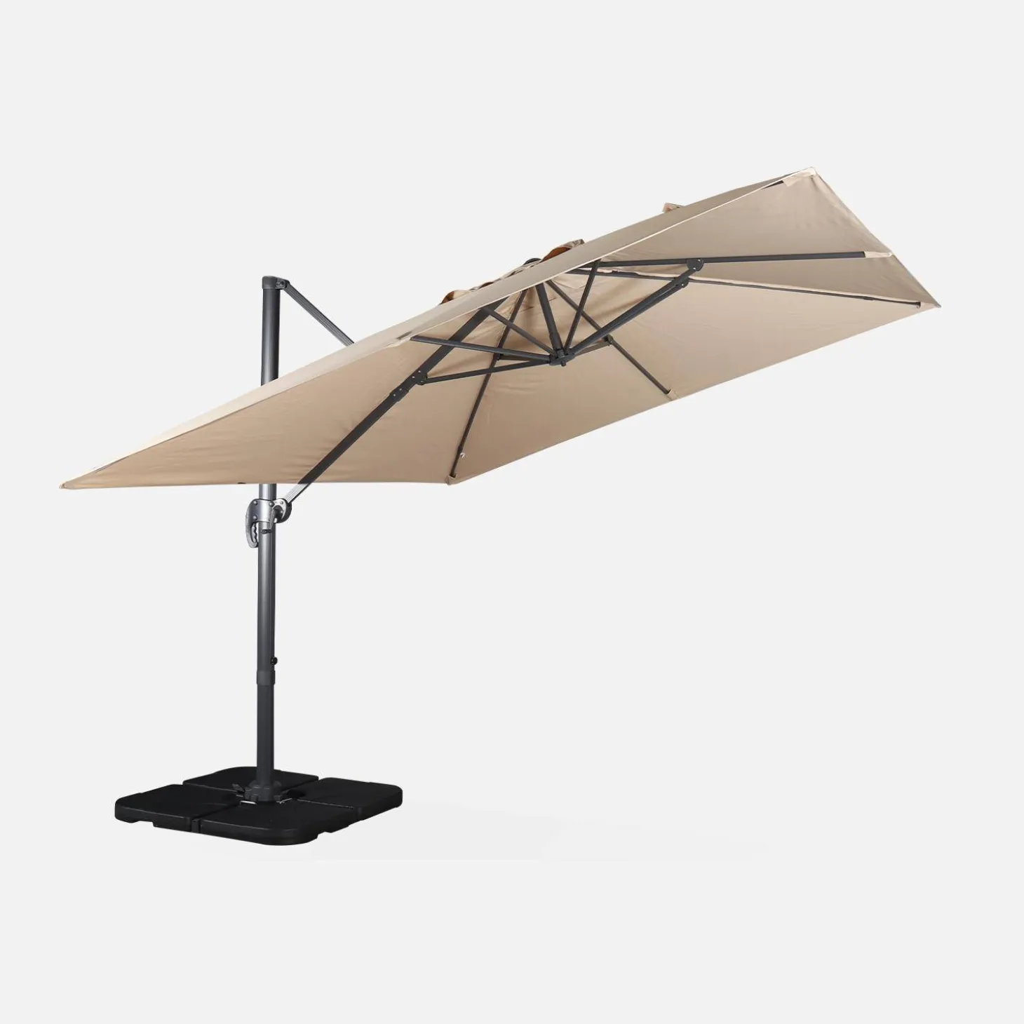 Parasol cuadrado excéntrico, 3x3m + placas de lastre 50x50cm