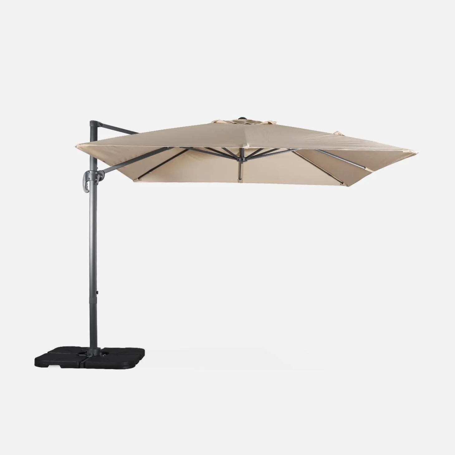 Parasol cuadrado excéntrico, 3x3m + placas de lastre 50x50cm