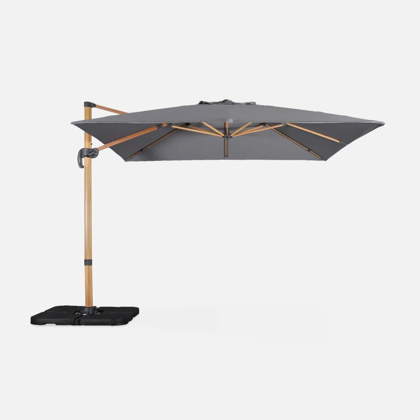 Parasol cuadrado excéntrico, 3x3m + placas de lastre 50x50cm