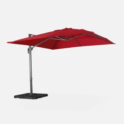 Parasol cuadrado excéntrico, 3x3m + placas de lastre 50x50cm
