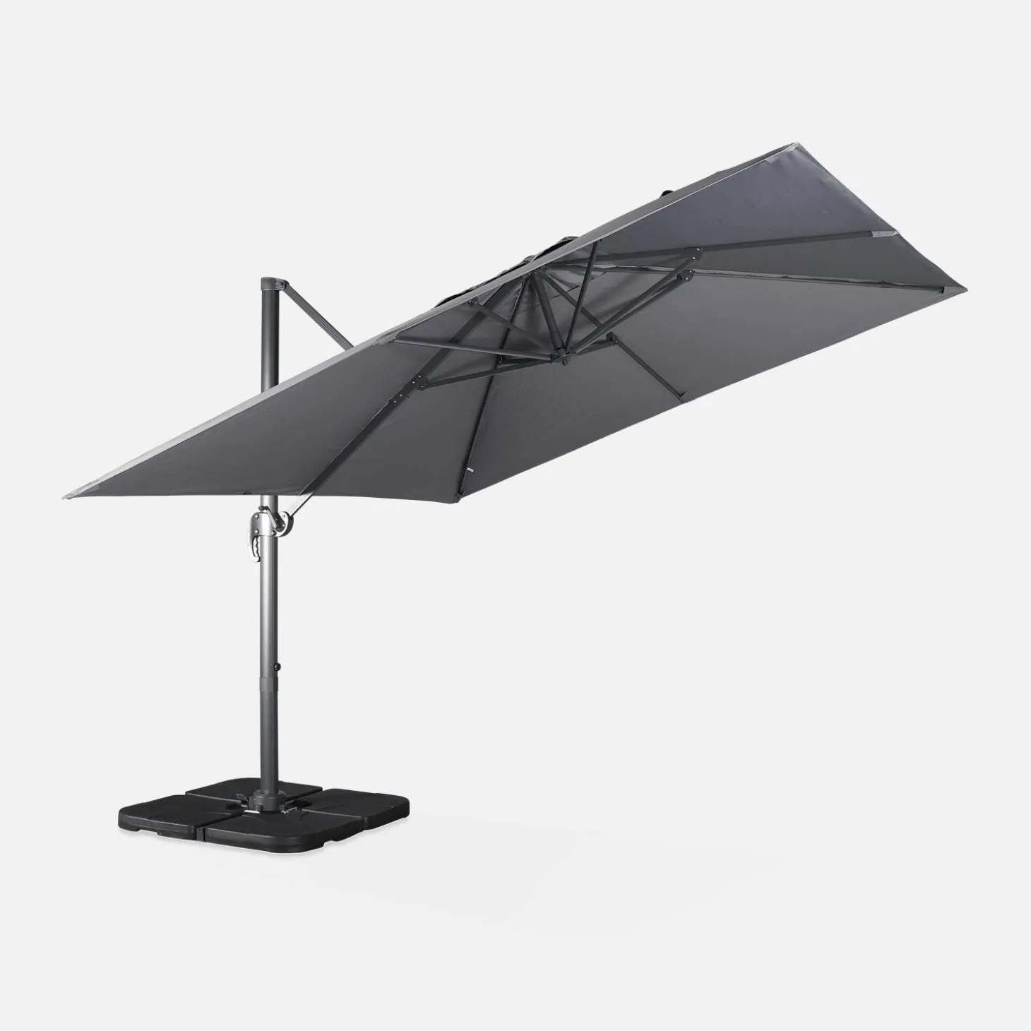 Parasol cuadrado excéntrico, 3x3m + placas de lastre 50x50cm