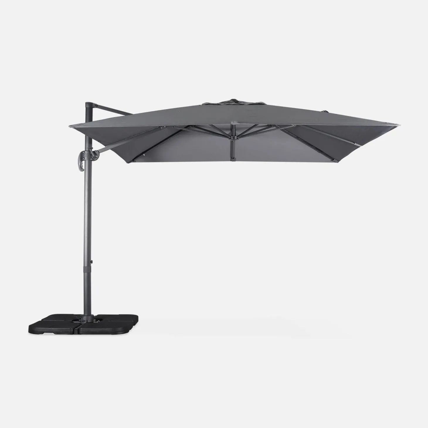 Parasol cuadrado excéntrico, 3x3m + placas de lastre 50x50cm