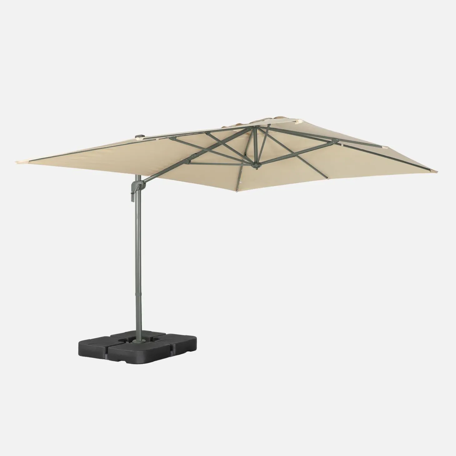 Parasol rectangular excéntrico, 3x4m + placas de lastre 50x50cm