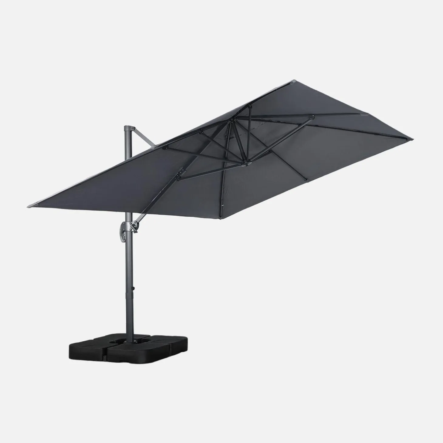 Parasol rectangular excéntrico, 3x4m + placas de lastre 50x50cm
