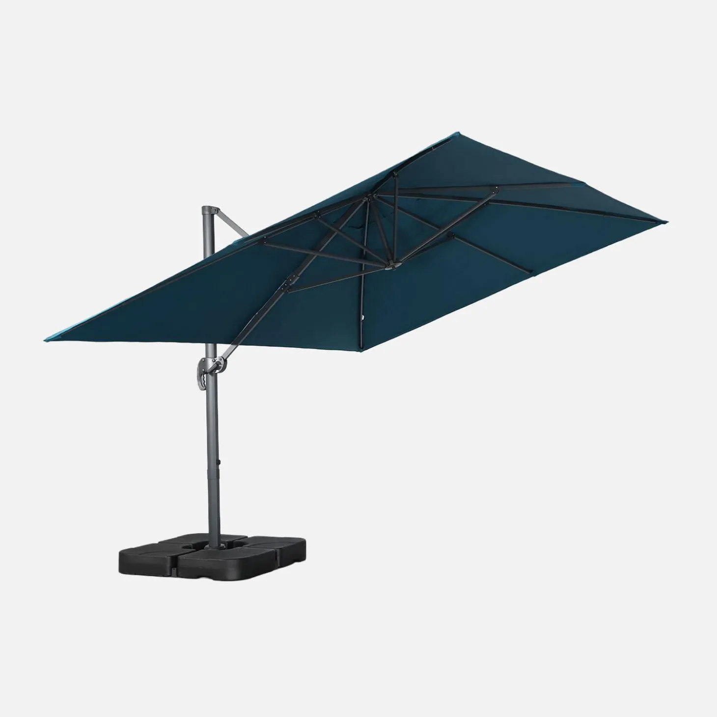Parasol rectangular excéntrico, 3x4m + placas de lastre 50x50cm