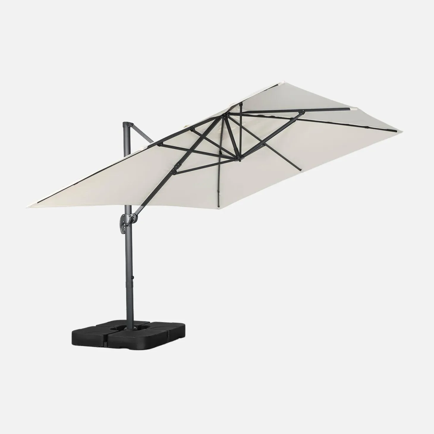 Parasol rectangular excéntrico, 3x4m + placas de lastre 50x50cm